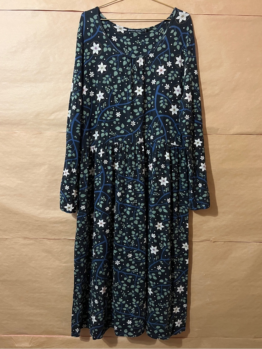 Gudrun Sjoden | Rimfrost Midi Dress Floral Popover Lyocell Stretch Knit Size XL